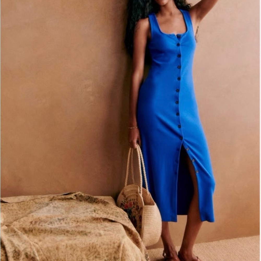 Sezane Royal Blue Fabiola Dress with Button Detail( NWOT)